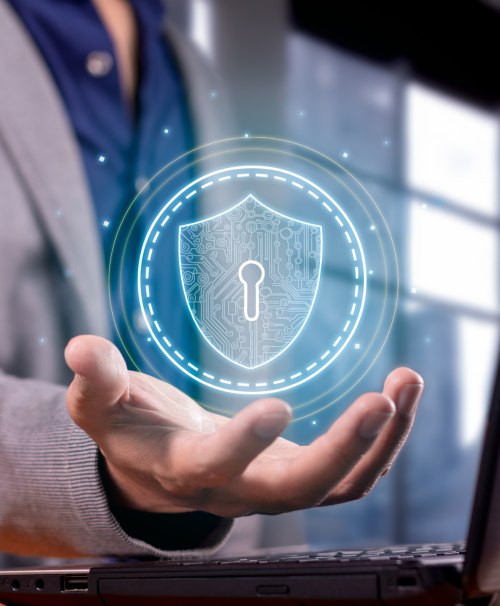 A hand holding an animated lock, symbolizing information security.