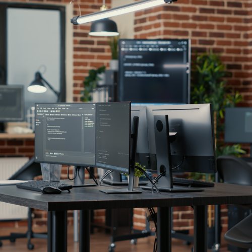 group of monitors with coding platform