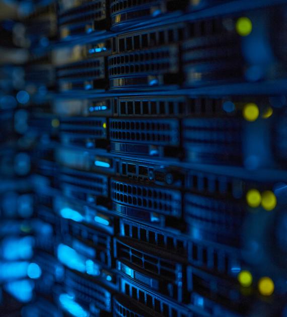 servers in blue colored light